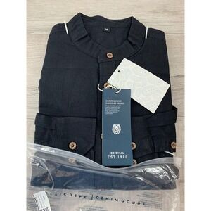 Aiopeson Mens Black Mandarin Collar Button Down Shirt Long Sleeve SH291 M
